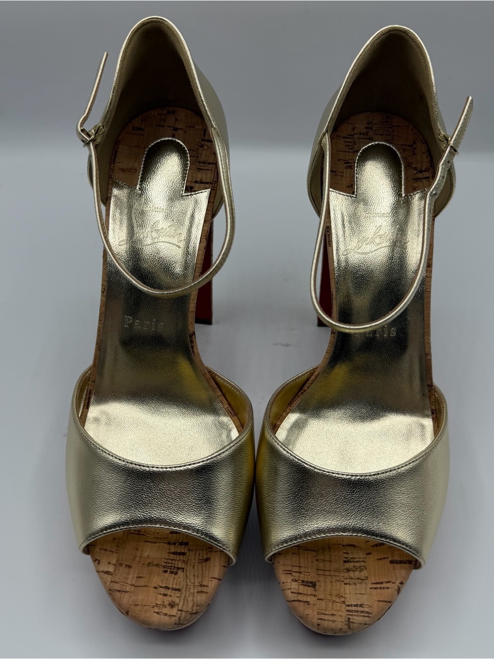 NIB Christian Louboutin Sandaloo 130 mm Light Gold Platine Platform Heels EU 41